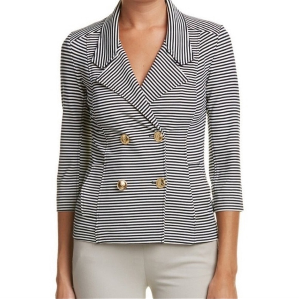 Cabi 823 Life Striped Nautical Blazer Jacket Navy White Sz M